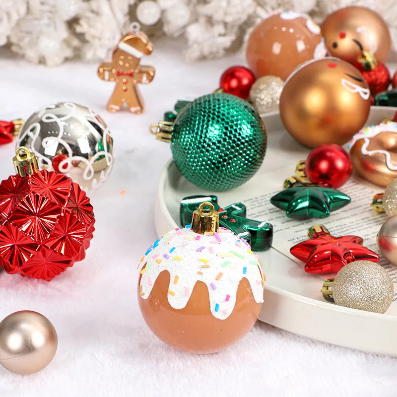 42Pcs Christmas Ball & Gingerbread Man Tree Ornaments Set Christmas Tree Ornaments Babs