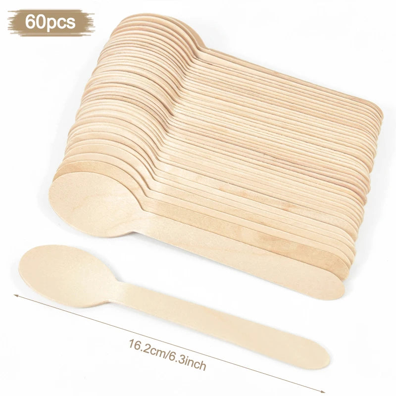 Disposable Wooden Cutlery Set – Party Spoon Fork Knife Disposable Cutlery Set Babs 60pcs-spoon-16cm