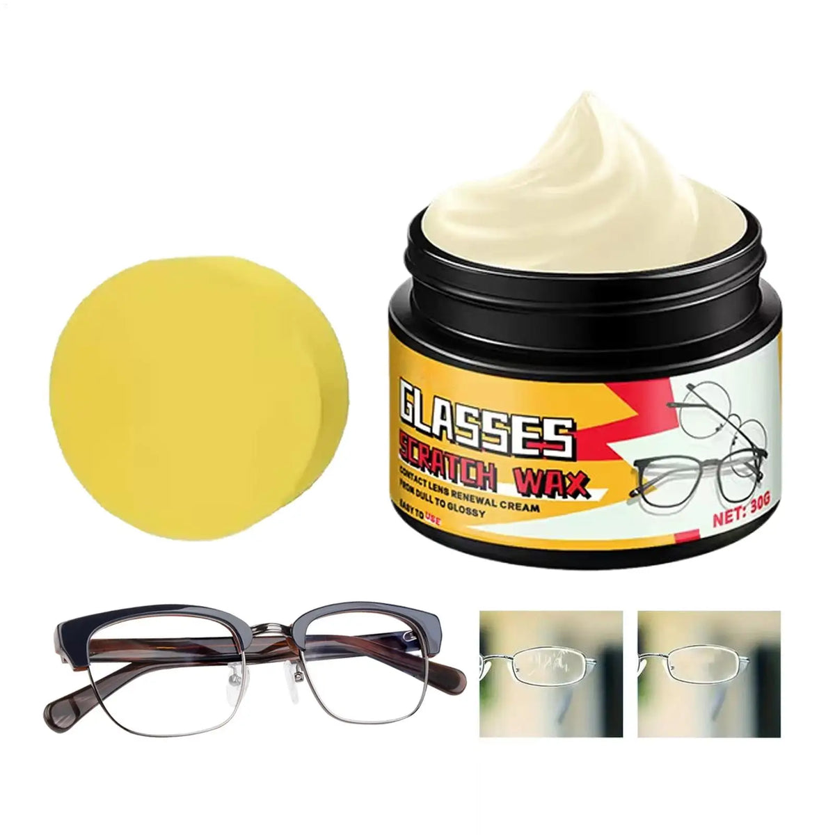 Glasses Scratch Remover Polish 30g + Sponge – Lens & Screen Lens Polish Kit Babs