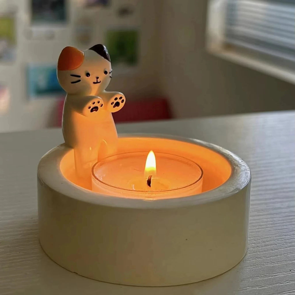 Cute Kitten Candle Holder – Resin Cat Candlestick Home Decor Decorative Candle Holder Babs