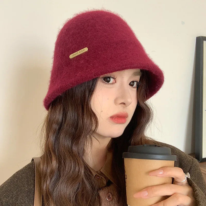 Women's Winter Wool Blend Bucket Hat – Windproof Earmuff Winter Bucket Hat Babs Red