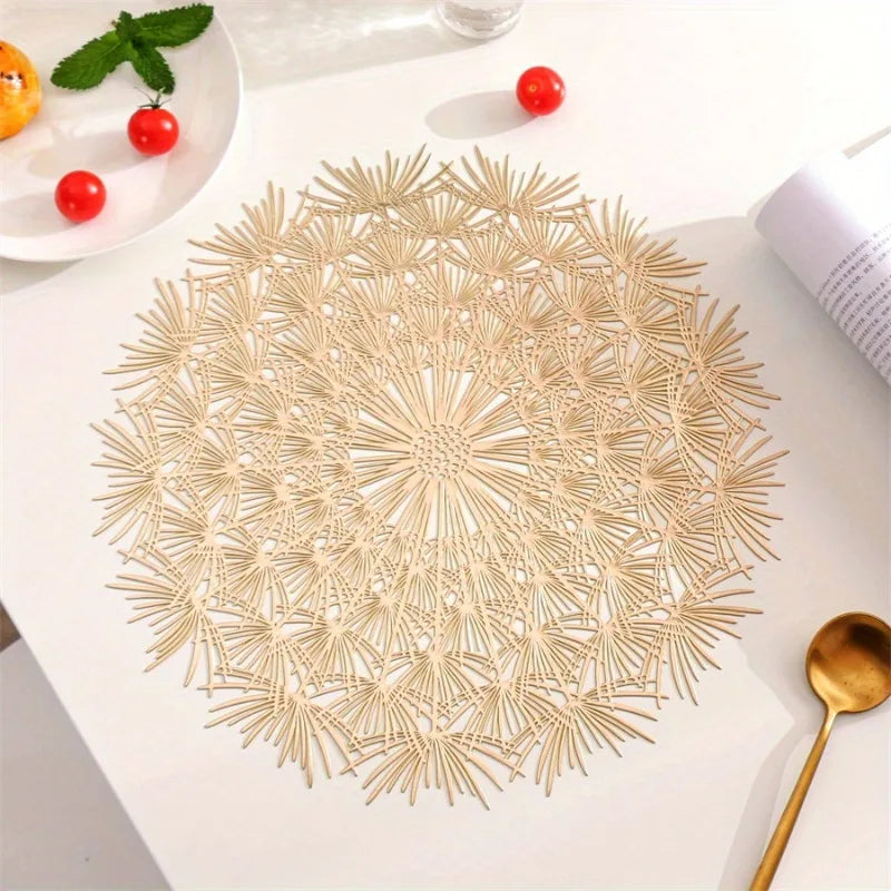Round Dandelion Lace PVC Placemat – Heat-Resistant Table Mat Decorative Placemat Babs Golden M