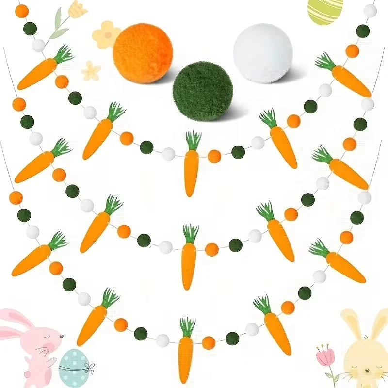 Easter Carrot Pom Pom Garland Felt Bunting Banner Decoration Easter Party Decoration Babs