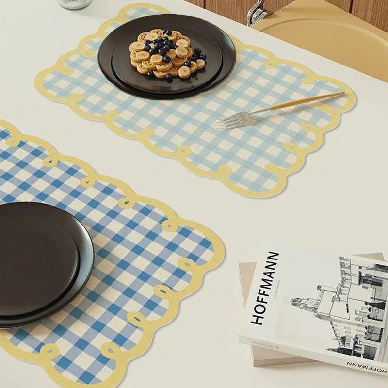 Checkered Frill Edge Diatom Mud Placemat | Kitchen Table Decor Dining Placemat Babs
