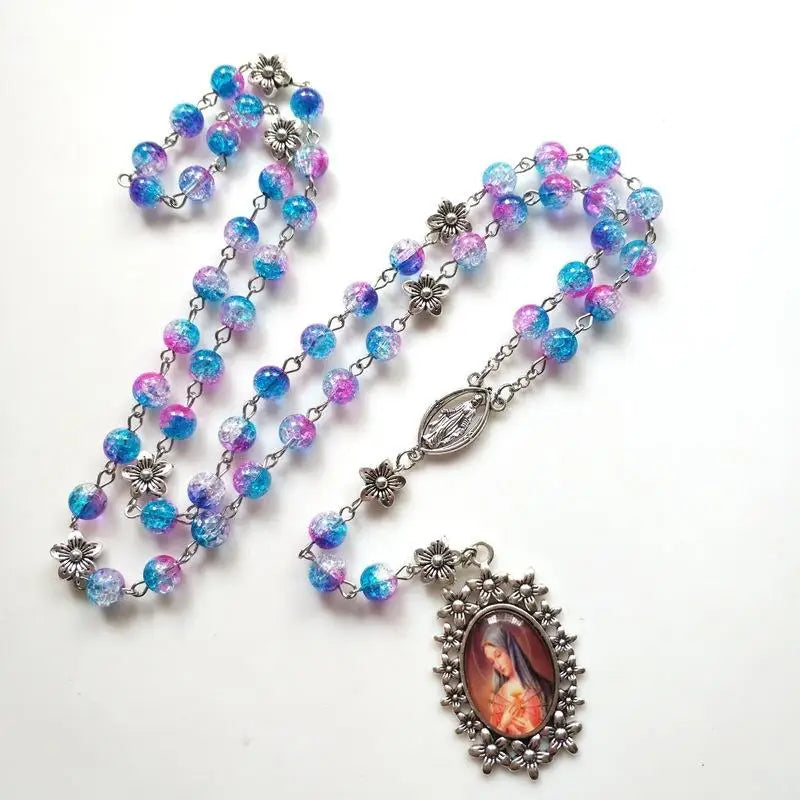 Blue Acrylic Rosary Necklace – Catholic Cross Pendant Unisex Rosary Necklace Babs 1pc