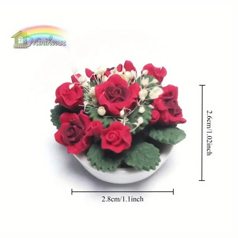 1/12 Scale Mini Clay Red Rose Dollhouse Flower Decoration Miniature Clay Decoration Babs