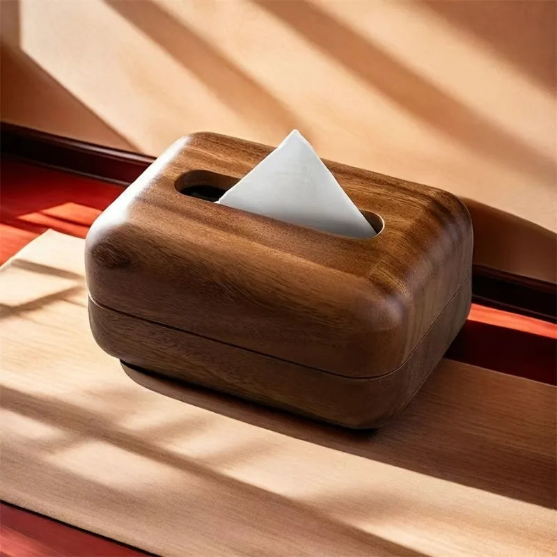 Vintage Handcrafted Solid Wood Tissue Box with Lid | Desk Organizer Wood Tissue Box Babs