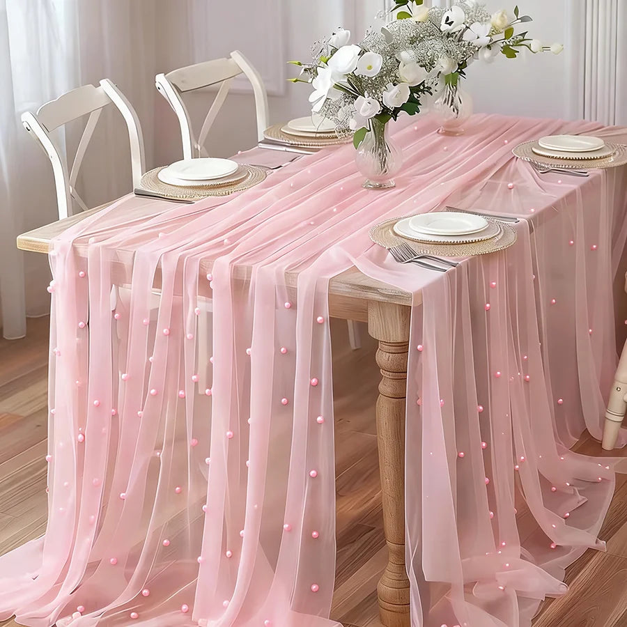 Pearl Tulle Table Runner 80×300cm – Wedding & Party Décor Table Runner Babs