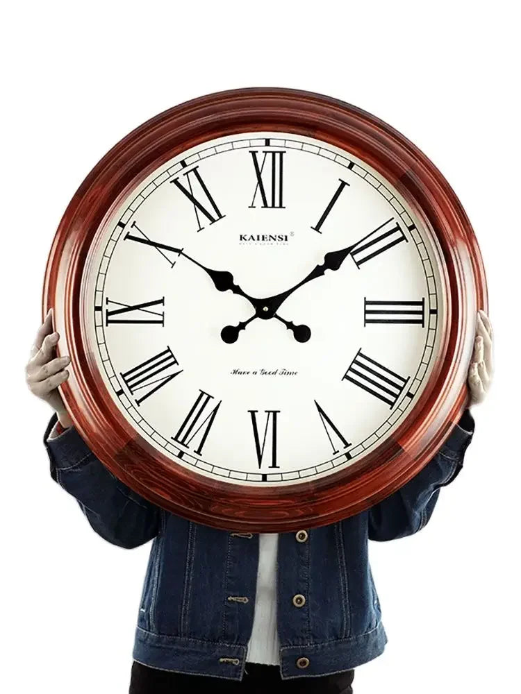 80cm Retro Solid Wood Large Wall Clock – Silent Nordic Decor Large Wall Clock Babs