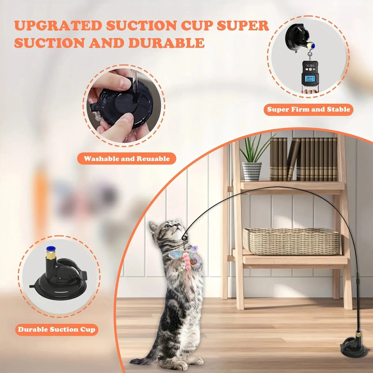 Cat Teaser Wand Suction Cup Self-Play Feather Toy Cat Feather Toy Babs