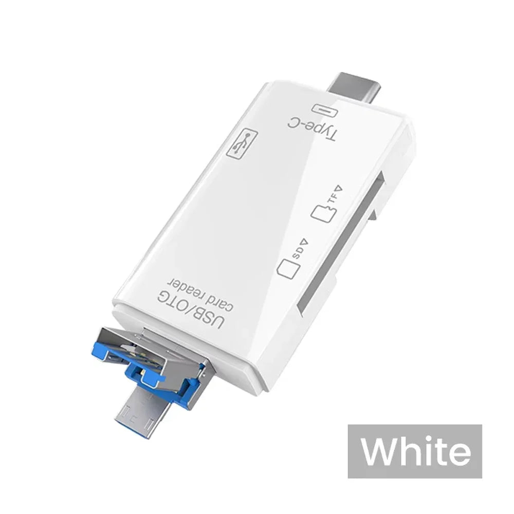 KEBIDUMEI 7-in-1 USB 3.0 Type-C OTG SD TF Card Reader USB Card Reader Babs 6in1 White