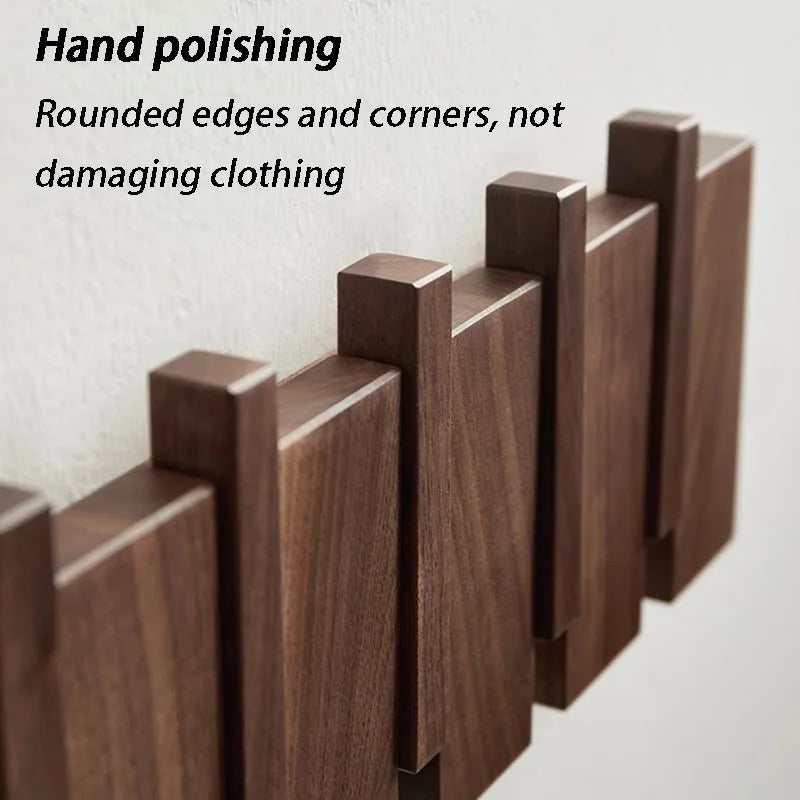 Solid Wood Wall-Mounted Coat Rack – 4 Magnetic Hooks | Walnut Wall-Mounted Coat Rack Babs