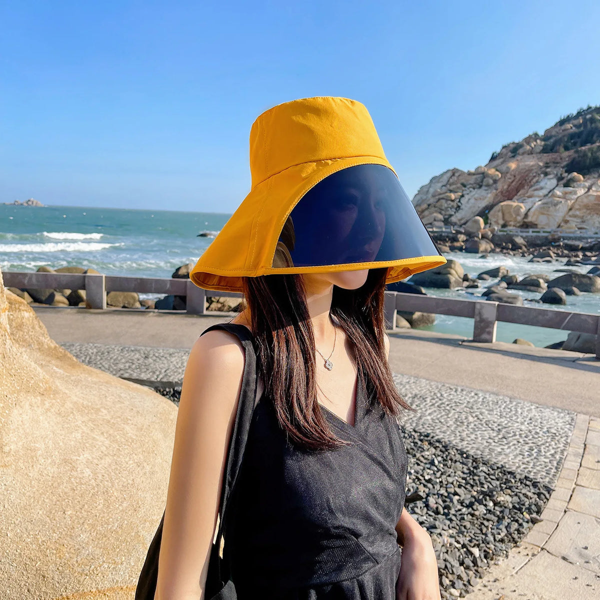 Women's Wide Brim Bucket Hat UPF 50+ Full Face Shield UV Cover Wide Brim Sun Hat Babs Yellow 5PCS