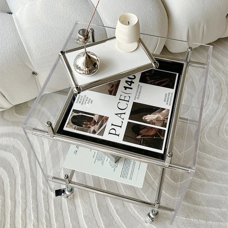 Modern Acrylic Coffee Table on Wheels – Minimalist Square Side Table Acrylic Coffee Table Babs