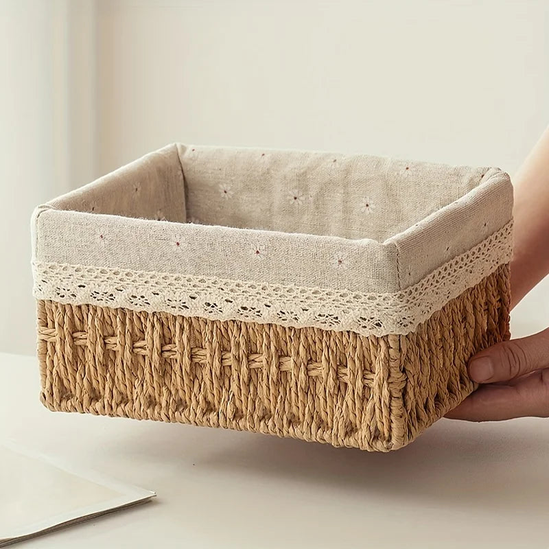 Handmade Rattan Storage Basket with Removable Lace Lining Rattan Storage Basket Babs Default Title