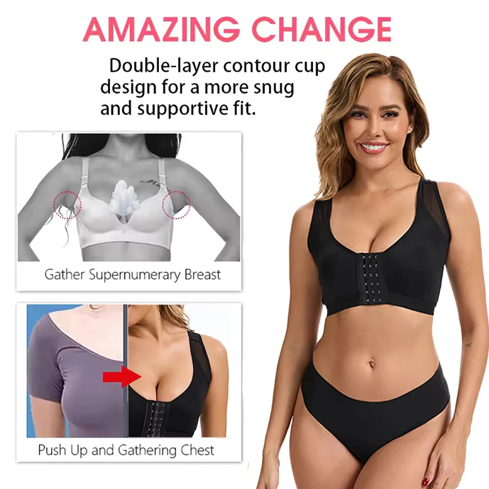 Plus Size Front Closure Wire-Free Bra – Full Coverage Bralette Front Closure Bralette Babs