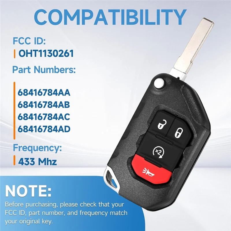 Smart Key Fob for Jeep Wrangler 2018-2024 & Gladiator Smart Key Fob Babs NONE