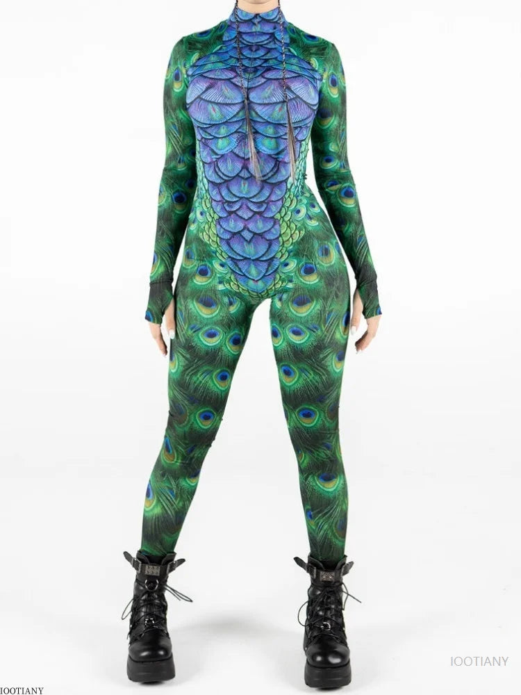 Women's Lizard Chameleon Jumpsuit Halloween Costume Set Halloween Costume Set Babs Dark Grey XXXL China Mainland