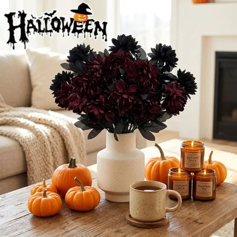 Black Dahlia Silk Faux Flowers – Gothic Halloween Décor 5–20Pcs Artificial Silk Flowers Babs