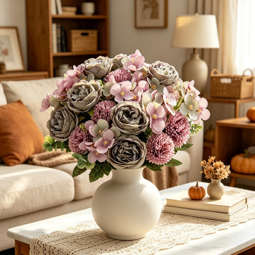 Silk Peony Chrysanthemum Artificial Flower Bouquet | Home & Wedding Artificial Flower Bouquet Babs