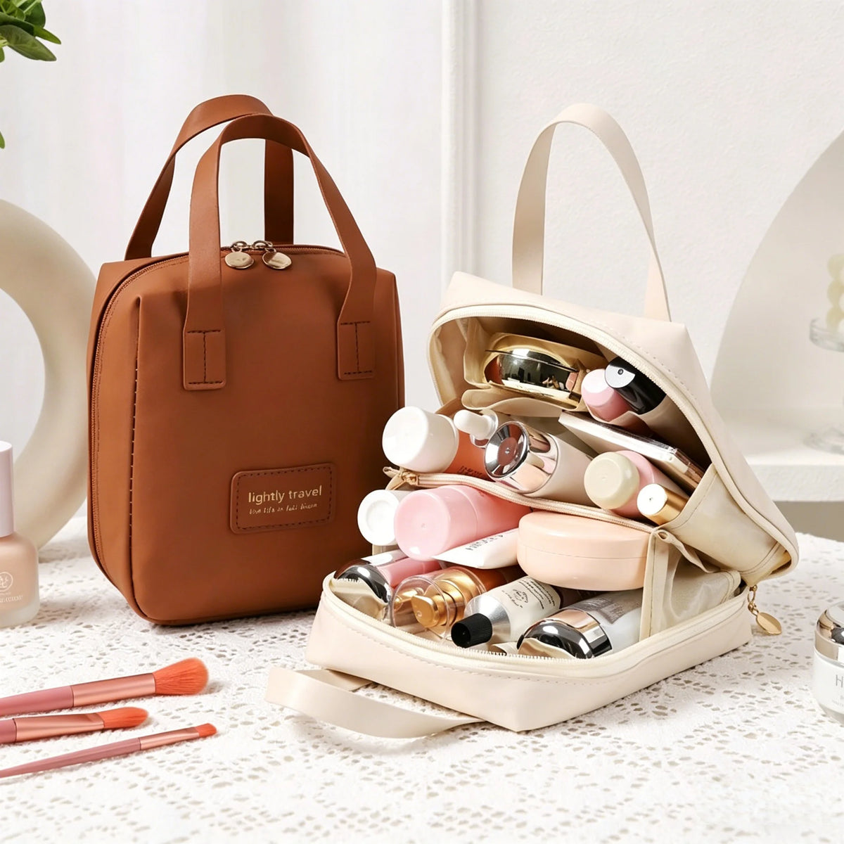 Large PU Leather Makeup Bag – Travel Cosmetic Organizer Travel Cosmetic Bag Babs