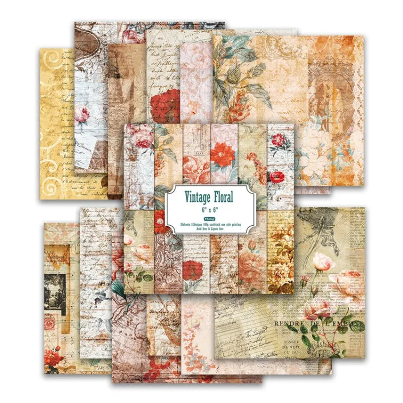 24 Sheets Vintage Floral Craft Paper Pad – Scrapbooking & Origami Craft Paper Pad Babs