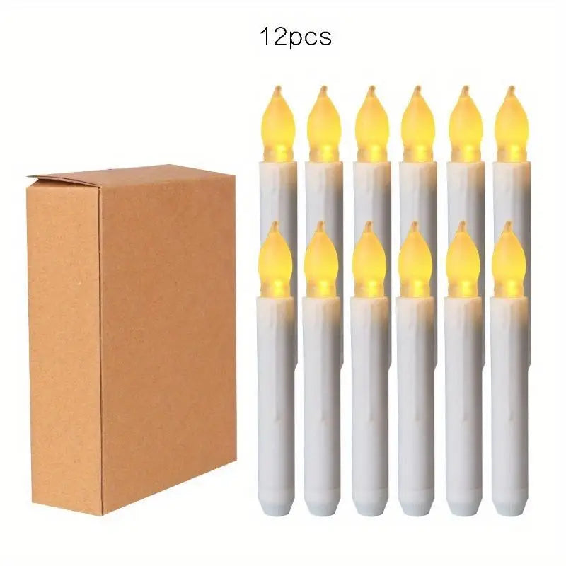 12PCS Flameless LED Floating Taper Candles – Warm White Flicker Flameless LED Candles Babs 12pcs