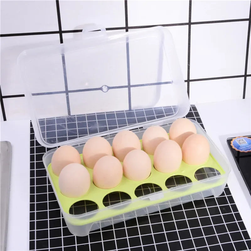 15-Grid Egg Storage Box with Lid – Fridge Egg Tray Egg Storage Box Babs green