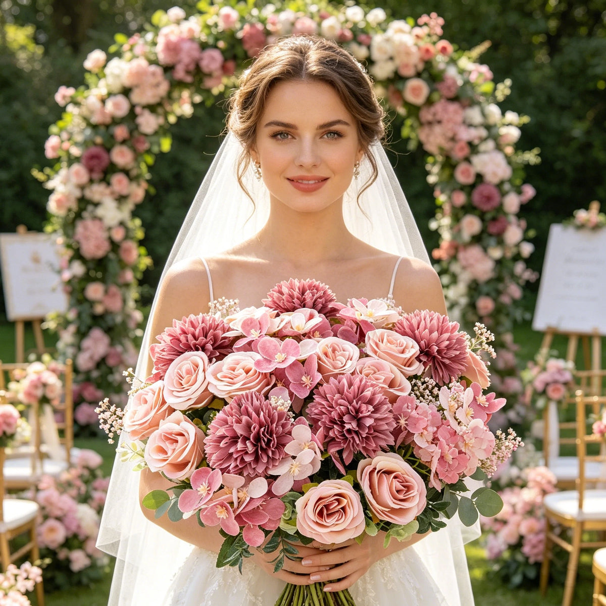 Artificial Rose Bouquet – Silk Fake Flowers for Wedding & Home Artificial Flower Bouquet Babs