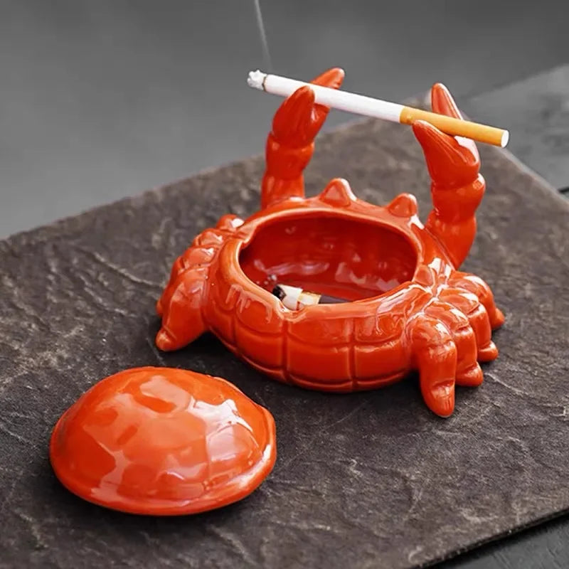 Ceramic Crab Ashtray with Cover | Chinese Tea Pet Decor Decorative Ashtray Babs