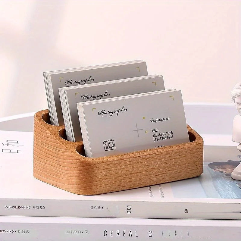 Wood Desktop Business Card Holder & Organizer Stand | Office Business Card Holder Babs
