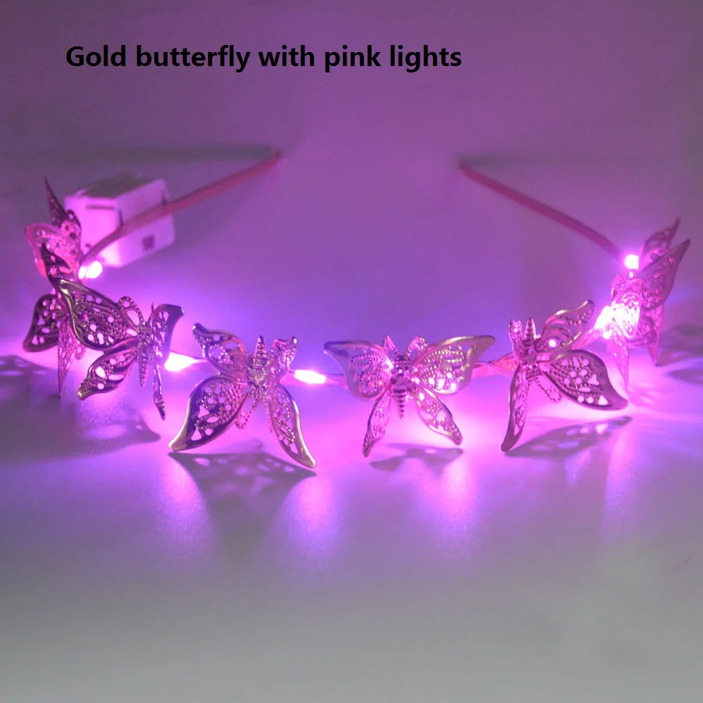 Light-Up Glow Butterfly Headband – Gold Wedding Hair Accessory Light-Up Headband Babs glow up headband 4