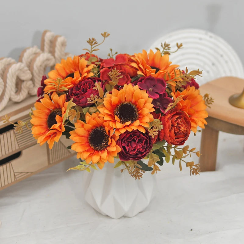 Artificial Silk Flower Bouquet – Sunflower, Peony & Hydrangea Artificial Flower Bouquet Babs