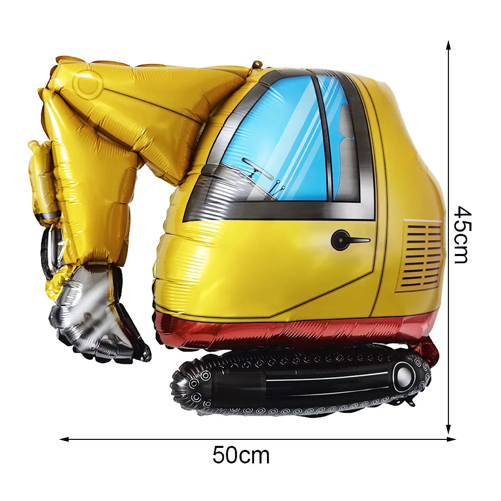 Construction Party Balloons – Excavator Dump Truck Boys Decor Party Balloons Babs iridescent As pictures show