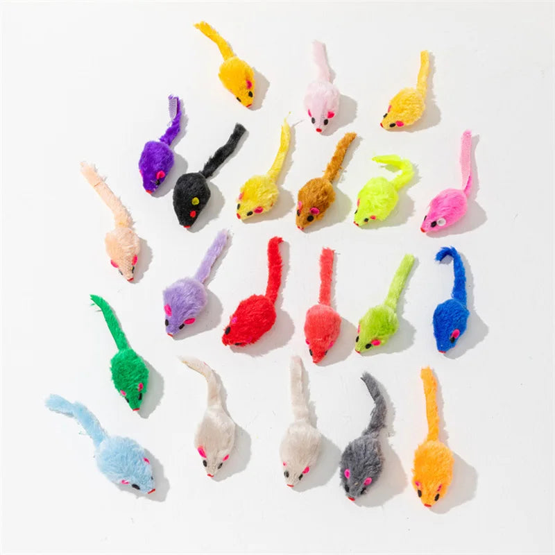 Cat Toys Faux Fur Mouse & Feather Rainbow Toy for Kittens Cat Toy Set Babs 10pcs Random Color-1