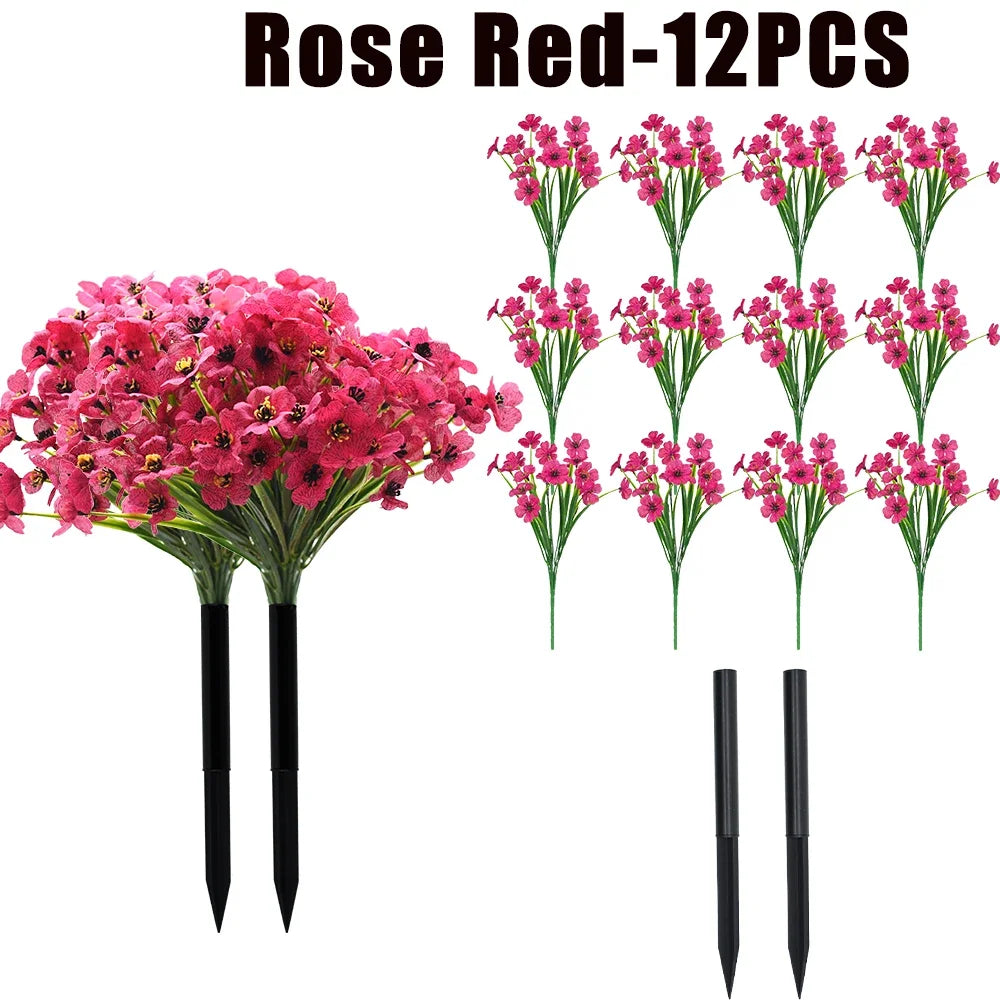 UV Resistant Artificial Violet Flowers – Garden & Wedding Décor Artificial Flower Shrubs Babs Rose Red-12PCS