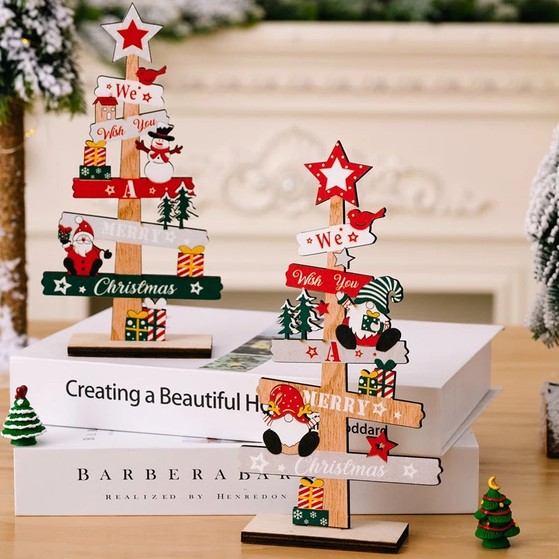 Wooden Christmas Tree Desktop Ornament & Santa Sign Plaque Christmas Desk Ornament Babs