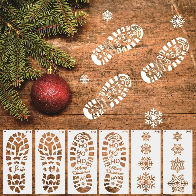6pcs Christmas Snowflake & Santa Footprint Stencils | Xmas Craft Craft Stencil Set Babs