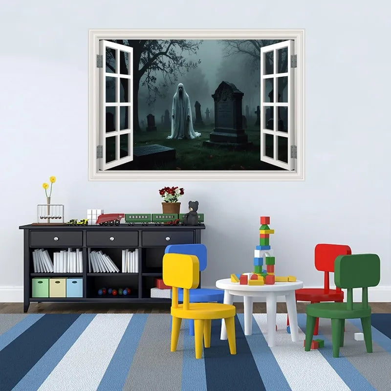 Ghost Cemetery 3D Window Wall Decal – Halloween PVC Sticker Halloween Wall Decal Babs