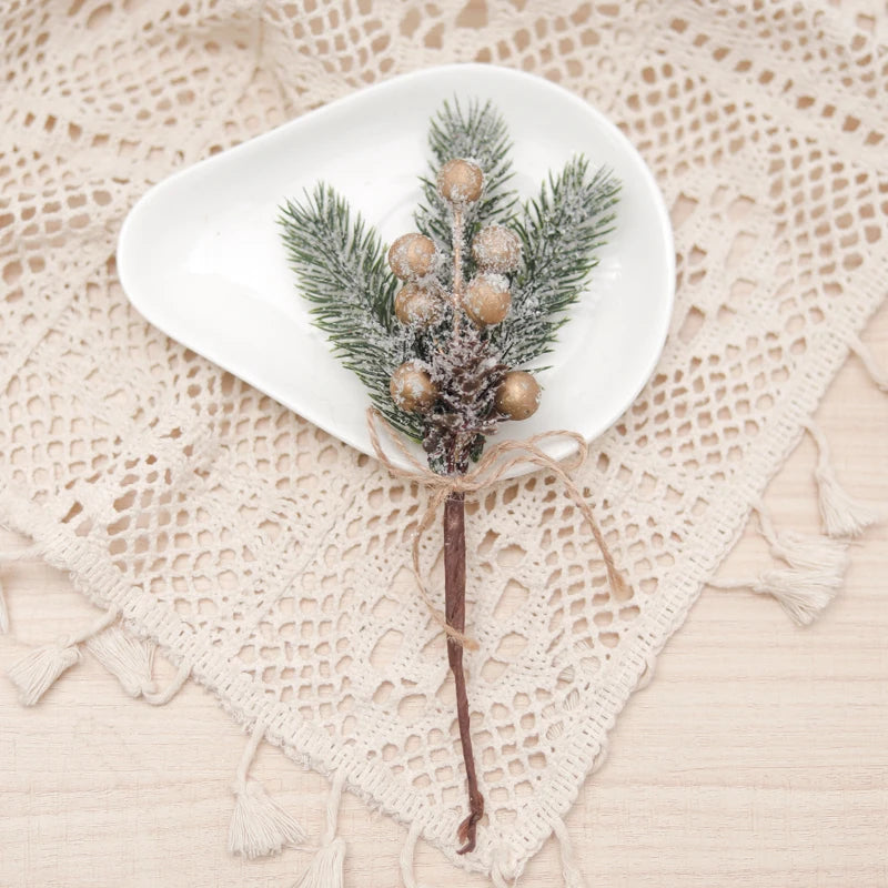 Christmas Berry Pinecone Pine Needle Artificial Sprigs 1/5pcs Christmas Artificial Sprig Babs Gold 1PC