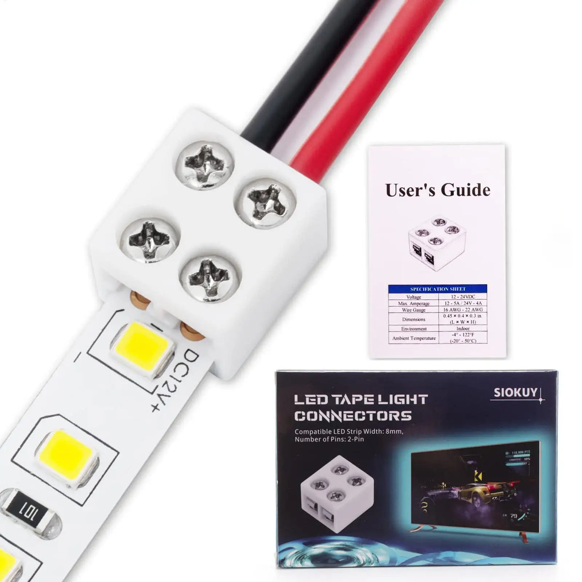 8mm Solderless LED Strip Connectors – Male & Female Terminal LED Strip Connector Babs