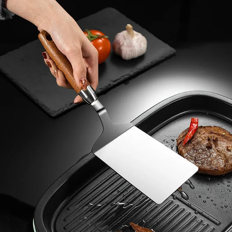 Stainless Steel Square Spatula – Wood Handle BBQ & Kitchen Cooking Spatula Babs