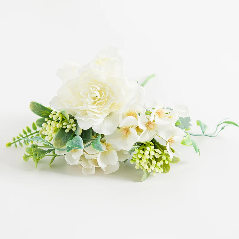 Silk Peony Rose Artificial Flower Bouquet | Wedding & Home Décor Artificial Flower Bouquet Babs WHITE 1pc