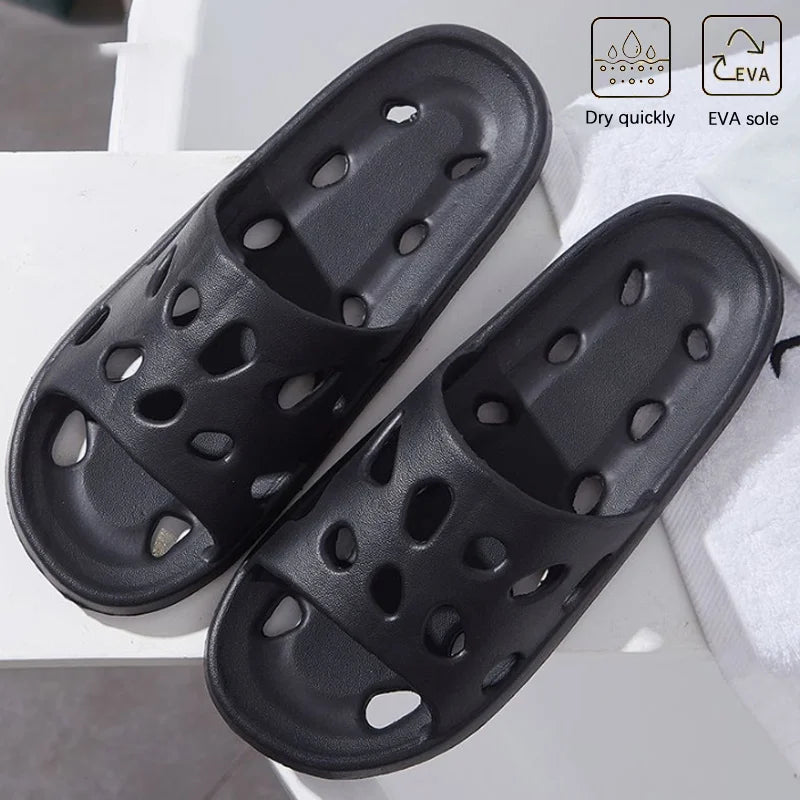 Non-Slip Hollow Shower Slippers – Soft Indoor House Sandals Indoor Shower Slippers Babs Black-1Pair 36
