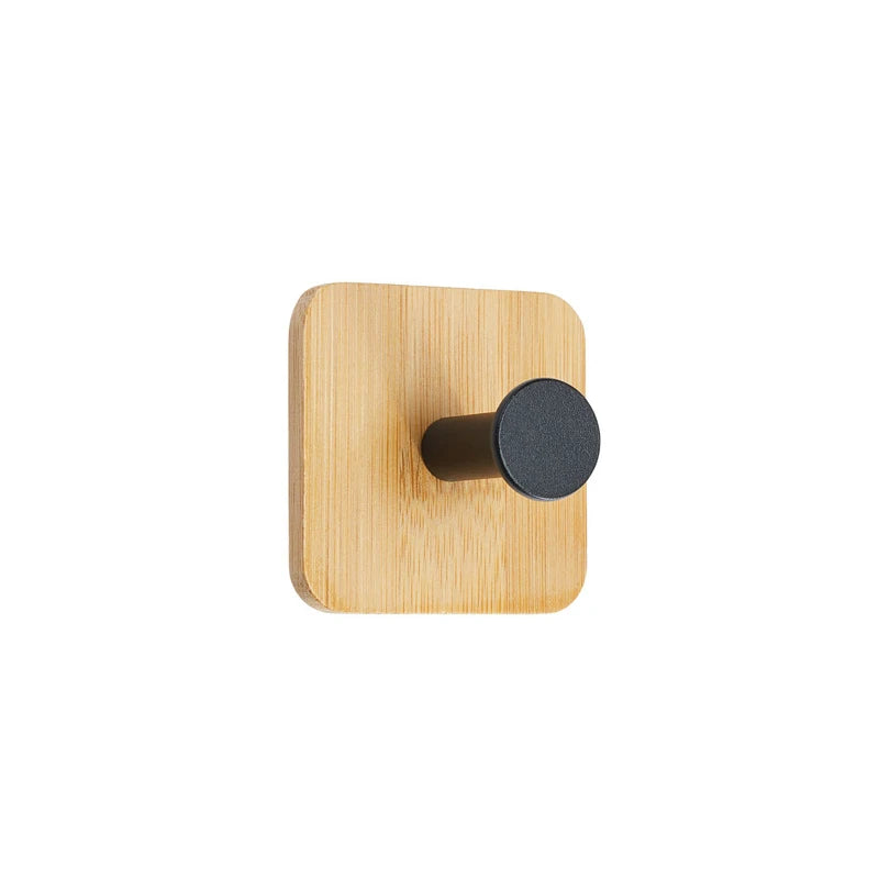 Natural Wood Wall Hook – Coat, Key, Towel & Robe Organizer Wall-Mounted Hook Babs Square-Black 1pcs