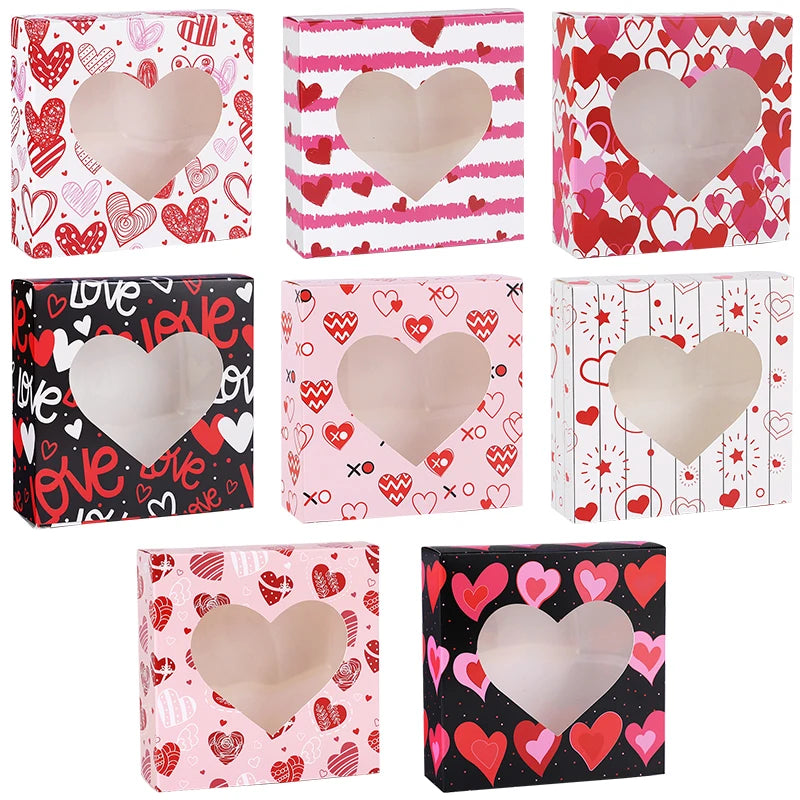8pcs Heart Gift Boxes with Window | Valentine's Candy & Cookie Packaging Gift Packaging Box Babs Mix 8Pcs
