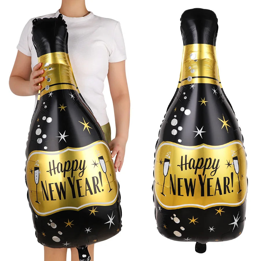 2027 New Year Foil Balloon Set – Bottle & Crown Party Decor Foil Party Balloons Babs
