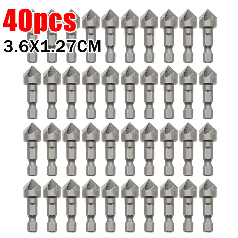 6-Blade Hex Shank Countersink Drill Bit – Carbon Steel Wood Countersink Drill Bit Babs 40PCS