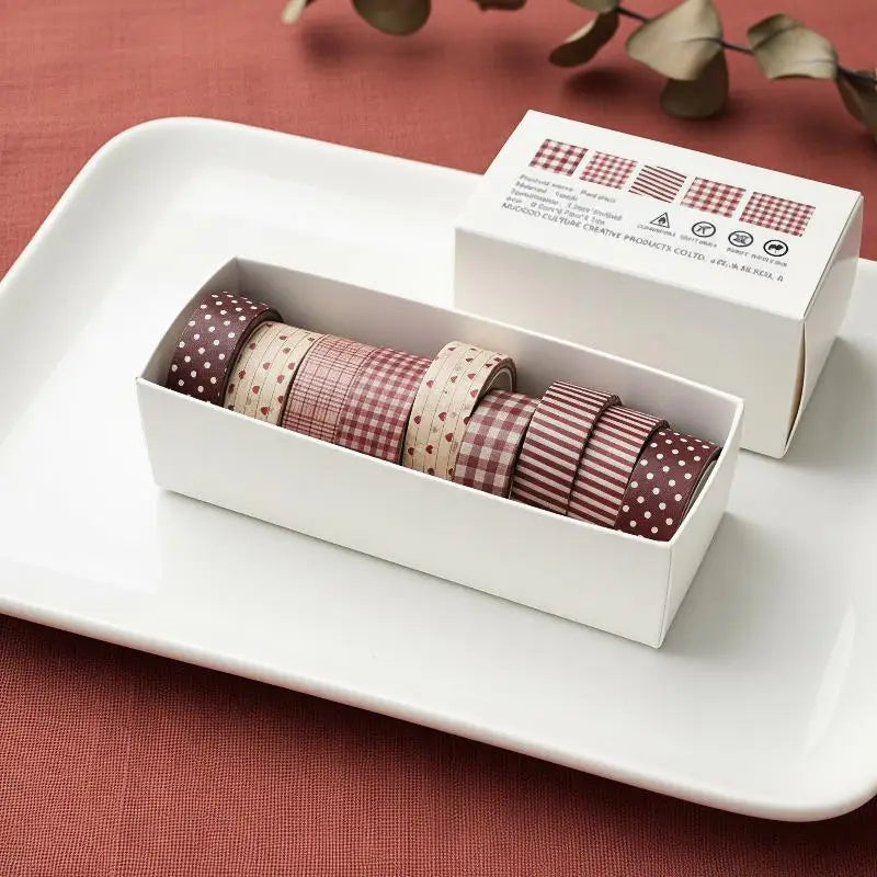 6-Roll Plaid Washi Tape Set – Grid & Polka Dot Journal Tape Decorative Washi Tape Babs
