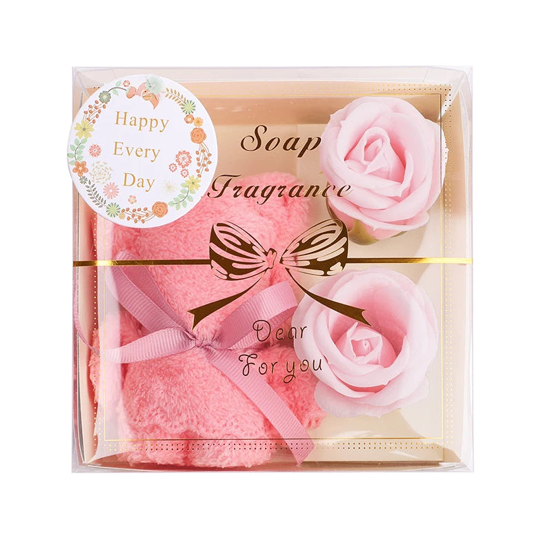 Towel Bear Soap Flower Gift Box – Wedding & Party Favor Set Gift Box Set Babs Pink
